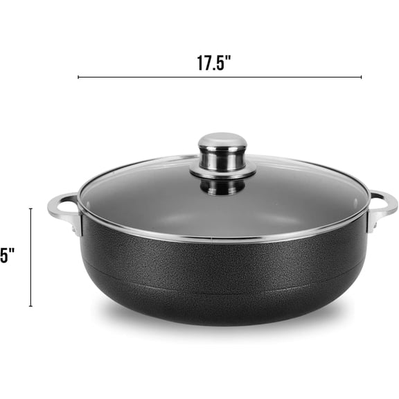 13-Quart Nonstick Aluminum Caldero Pot with Glass Lid & Riveted Handle | Heavy-Duty Cookware for Large Servings of Stew & Rice | Easy Clean, Black