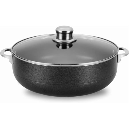 Alpine Cuisine 13-Quart Nonstick Aluminum Caldero Pot with Glass Lid & Riveted Handle | Heavy-Duty Cookware for Large Servings of Stew & Rice | Easy Clean, Black
