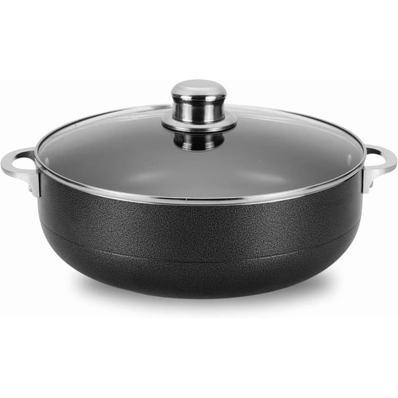 13-Quart Nonstick Aluminum Caldero Pot with Glass Lid & Riveted Handle | Heavy-Duty Cookware for Large Servings of Stew & Rice | Easy Clean, Black