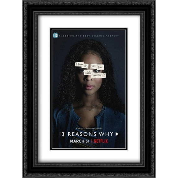 13 Reasons Why TV Series Show 18x24 Black Ornate Wood Framed Movie Poster with Double Matting