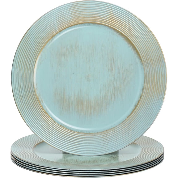 13" Round Charger Plates, 6 pack Ring  Plastic Chargers for Dinner Plates,  Charger Plate Set Bulk Wedding, Turquoise