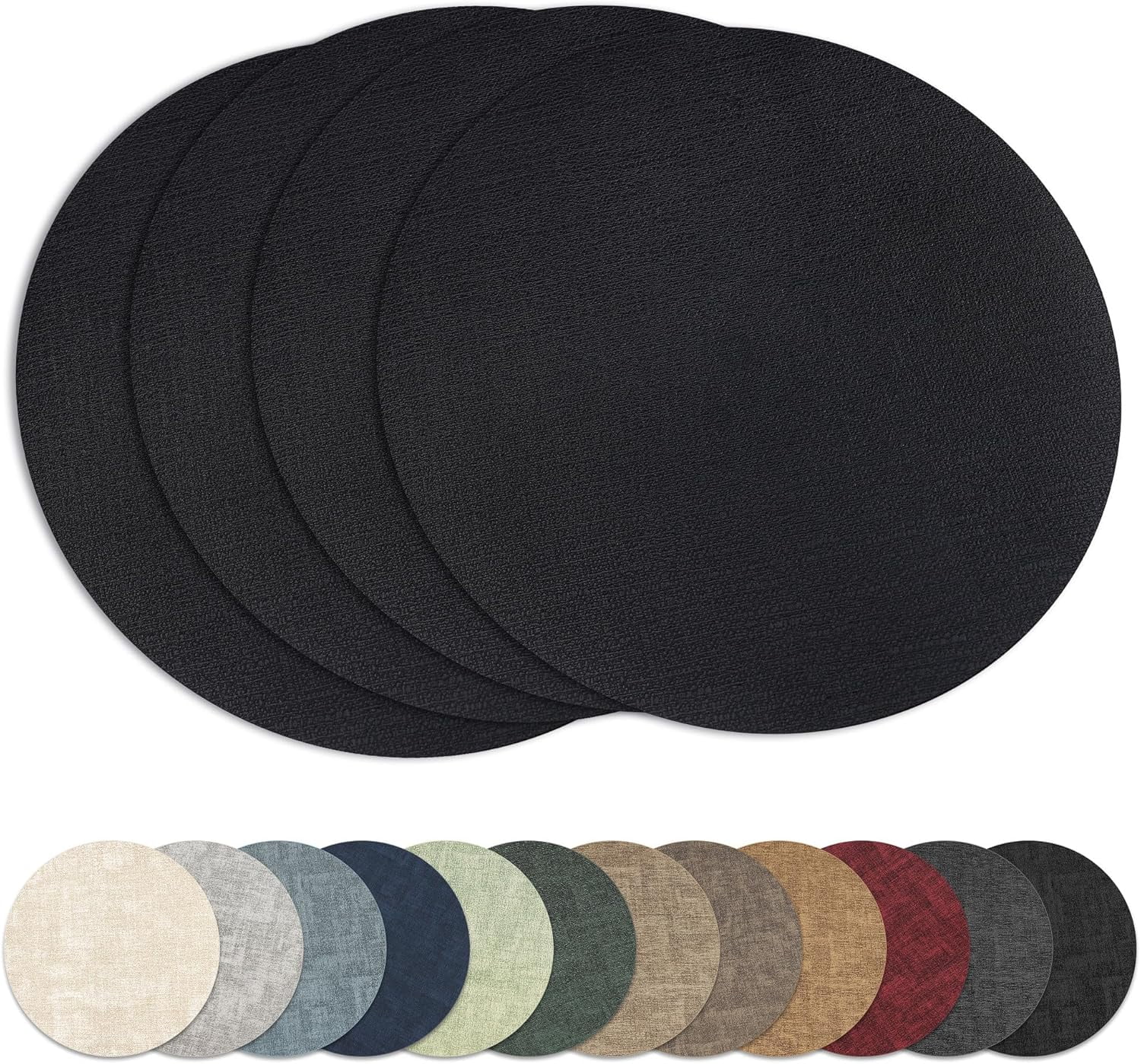 13" Round Placemats Set of 4, Reversible Faux Leather Heat Resistant Table Mats, 100% Waterproof Oilproof Wipeable Table Protective Placemats for Vinyl, Washable for Indoor & Outdoor Use