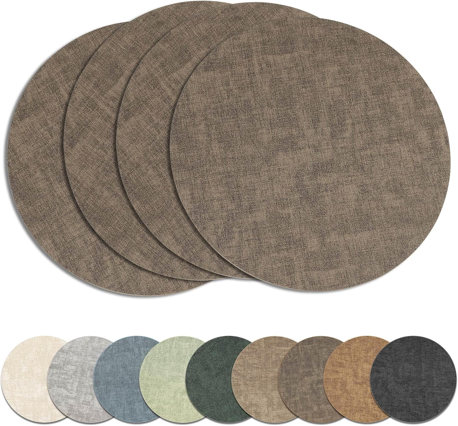 13" Round Placemats Set of 4, Reversible Faux Leather Heat Resistant Table Mats, 100% Waterproof Oilproof Wipeable Table Protective Placemats for Vinyl, Washable for Indoor & Outdoor Use