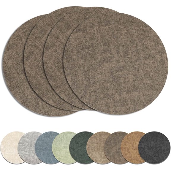 13" Round Placemats Set of 4, Reversible Faux Leather Heat Resistant Table Mats, 100% Waterproof Oilproof Wipeable Table Protective Placemats for Vinyl, Washable for Indoor & Outdoor Use