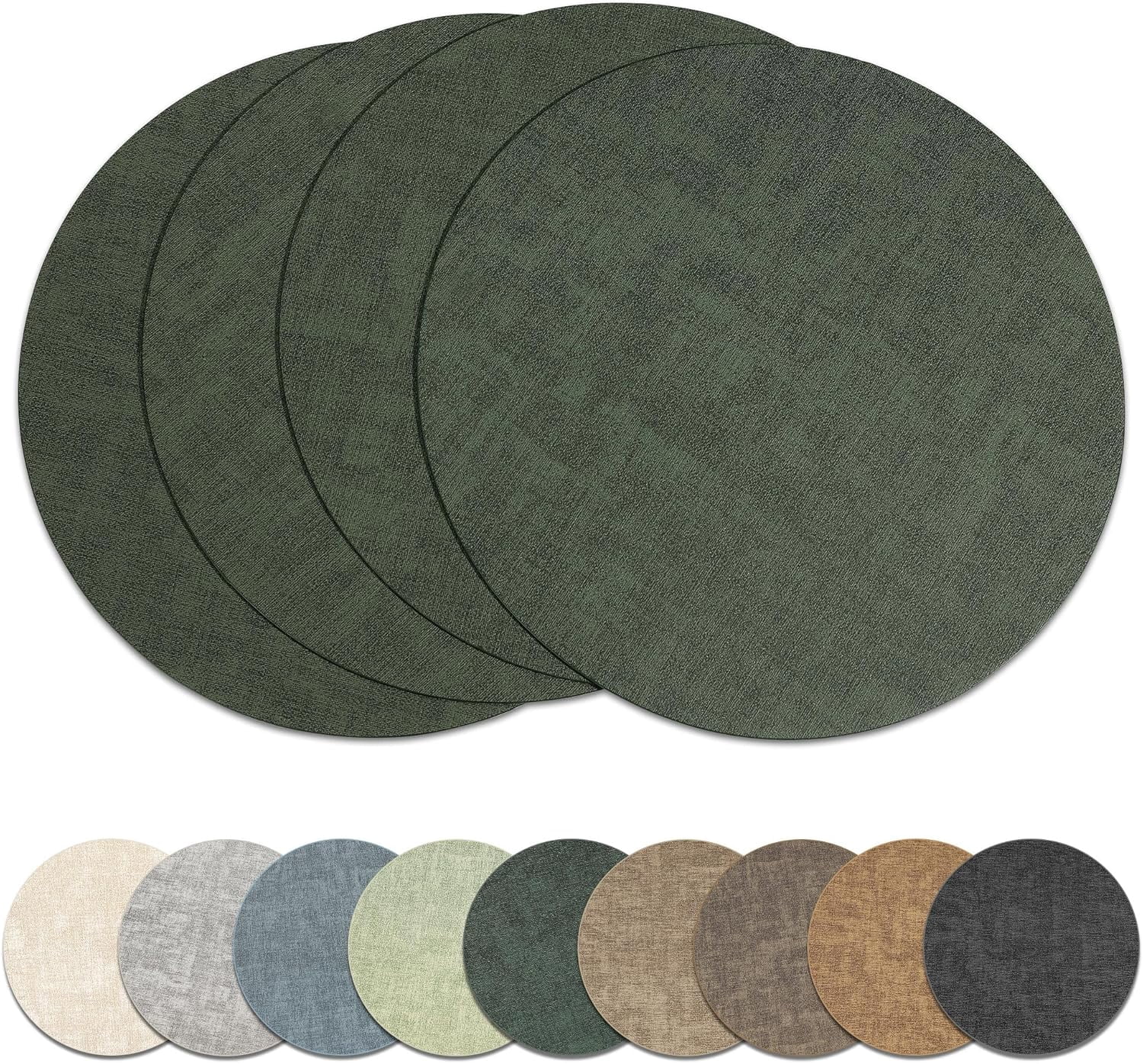 13" Round Placemats Set of 4, Reversible Faux Leather Heat Resistant Table Mats, 100% Waterproof Oilproof Wipeable Table Protective Placemats for Vinyl, Washable for Indoor & Outdoor Use