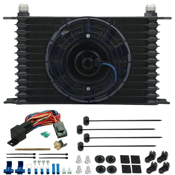 13 Row Engine Transmission Oil Cooler 6" Inch Radiator Electric Cooling Fan Fin Probe Thermostat Kit