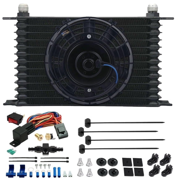 13 Row Transmission Oil Cooler Electric Fan AN In-Line Thermostat Switch Kit