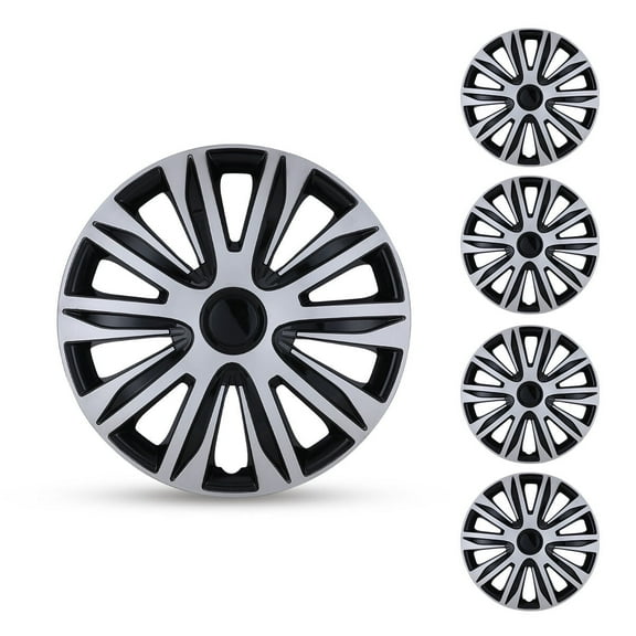 13" Set of 4 Universal Wheel Covers Snap on Hubcaps Full Hub Caps Fit R13 Tire & Steel Rim -Silver Lacquer & Black Lacquer
