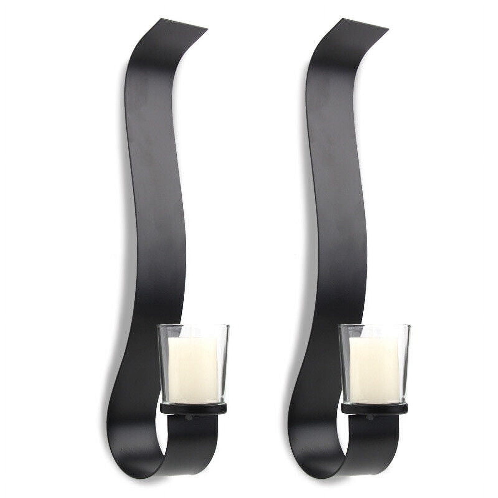 13" Set of 2 Modern Art Metal Black Wall Candle Sconces, Wall Candle
