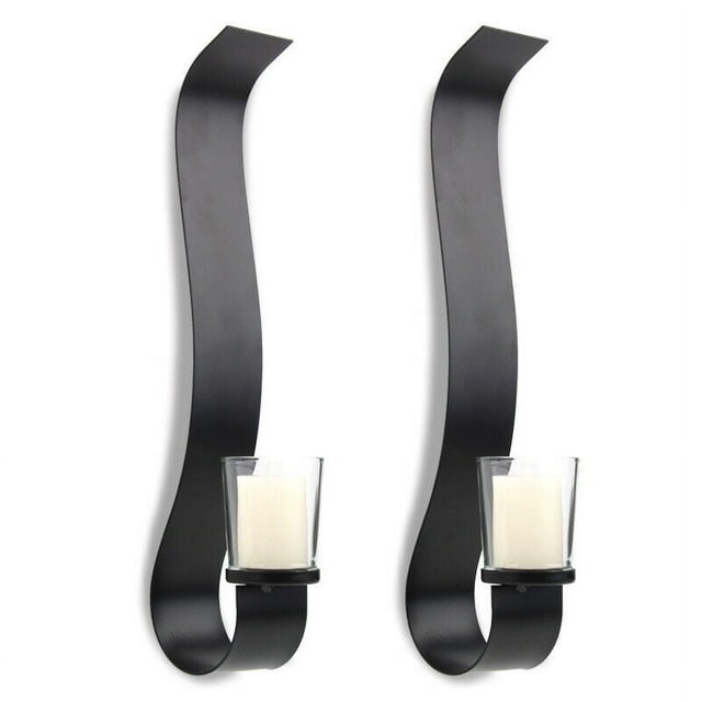 13" Set of 2 Modern Art Metal Black Wall Candle Sconces, Wall Candle