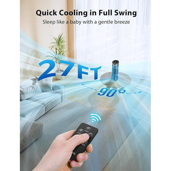 13'' Silent Tower Fan with Remote, 26dB Quiet, 3 Speed Modes, 8H Timer, Black