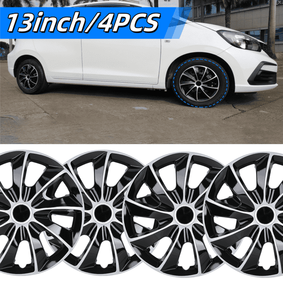 13" Silver&Black Hubcaps/Wheel Covers for Most Cars,Set of 4 Snap on Car Truck SUV Hub Cap,ABS&PC Material
