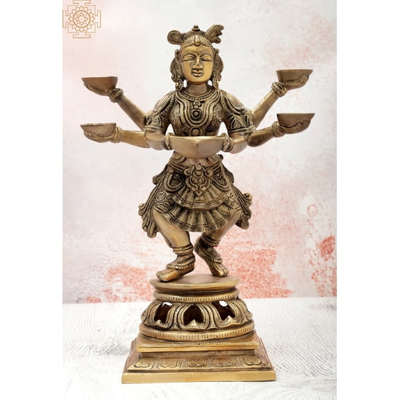 13" Six Armed Deepalakshmi in Brass | Handmade | Made In India - BRASS