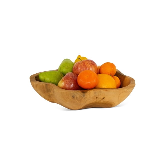 13" Solid Wood Fruit Bowl – Hand Carved Decorative Serving Bowl, Natural Rustic Home Decor