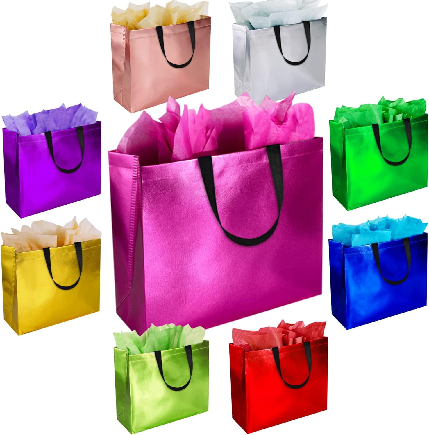 13'' Sparkle Gift Bags with Tissues \u2013 Set of 18 Mix Color Reusable