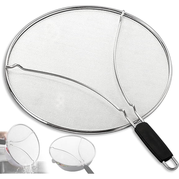 13" Splatter Screen, Stainless Steel Grease Splatter Guard Shield with Resting Feet for Flying Pan Skillets Cooking