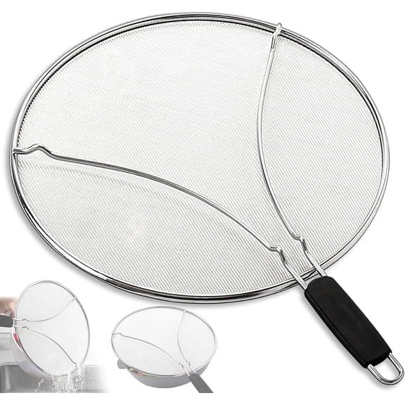 13" Splatter Screen, IRuiYinGo Stainless Steel Grease Splatter Guard Shield with Resting Feet for Flying Pan Skillets Cooking