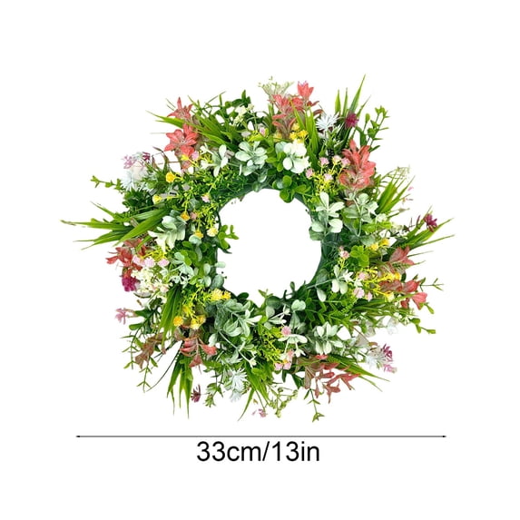 13'' Spring Summer Artificial Flower Wreath, Colored Faux Floral Lightweight for Easter Wedding Courtyard Door Wall Decor