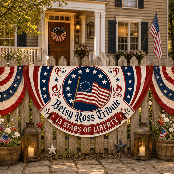 13 Stars Circle 250th Anniversary Semicircle Flag, Betsy Ross Tribute Patriotic Decor