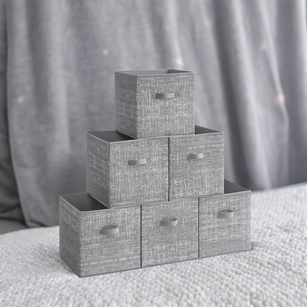 13" Storage Cube Bin 6 Foldable Fabric Storage Bin with Double Handles for Living Room Bedroom Office Gray