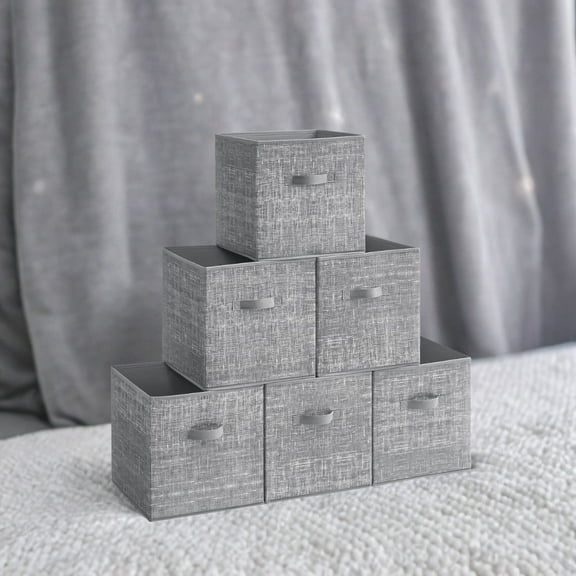 13" Storage Cube Bin 6 Foldable Fabric Storage Bin with Double Handles for Living Room Bedroom Office Gray