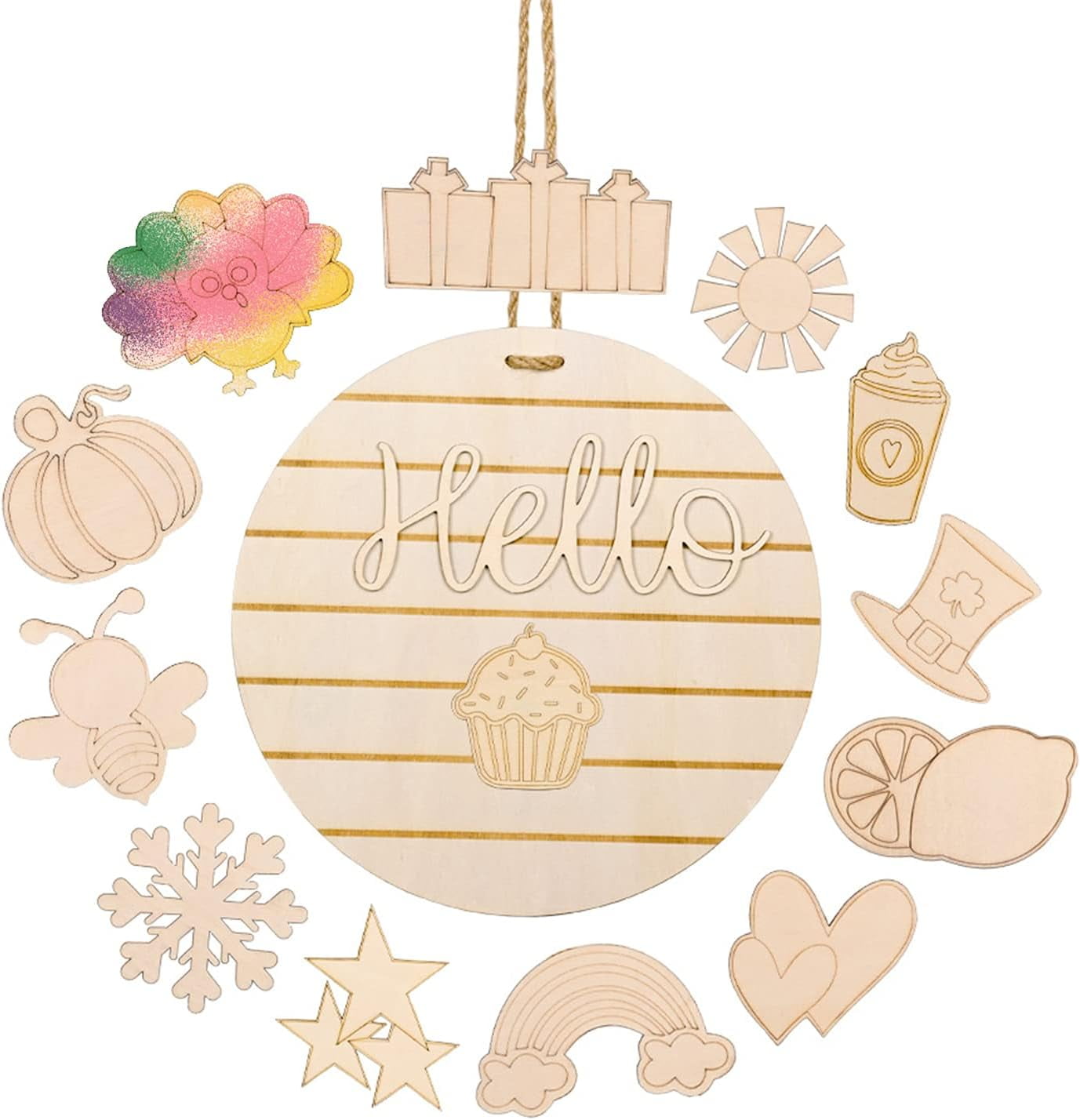 13 Styles Interchangeable Hello Sign for Front Door DIY Unfinished ...