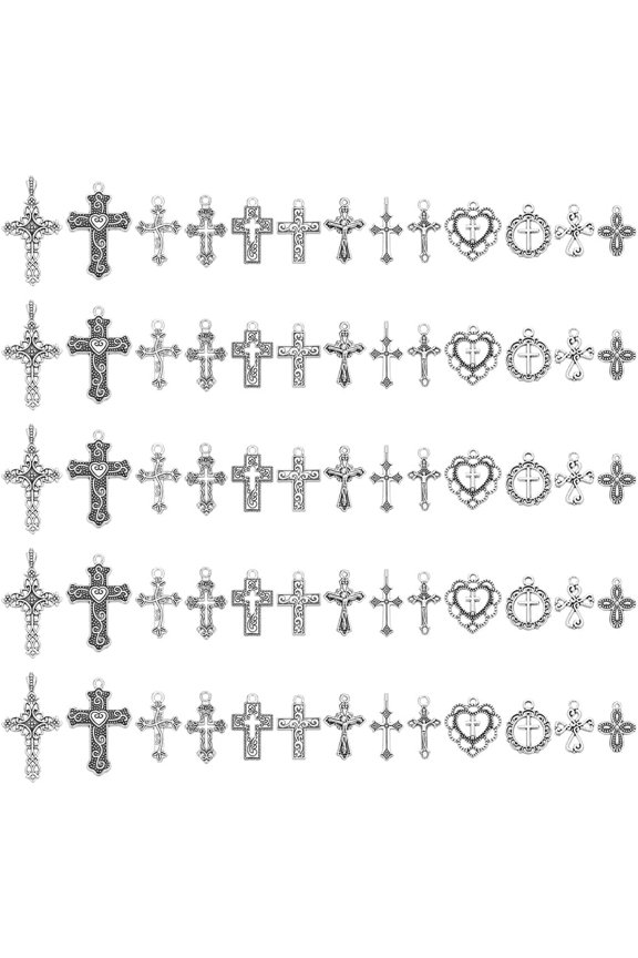 13 Styles Tibetan Style Cross Charm Pendants 130Pcs Alloy Crucifix Pendants for Jewelry Making Supplies Antique Silver Plated Cross Charms for Earring Bracelet Necklace DIY Crafts