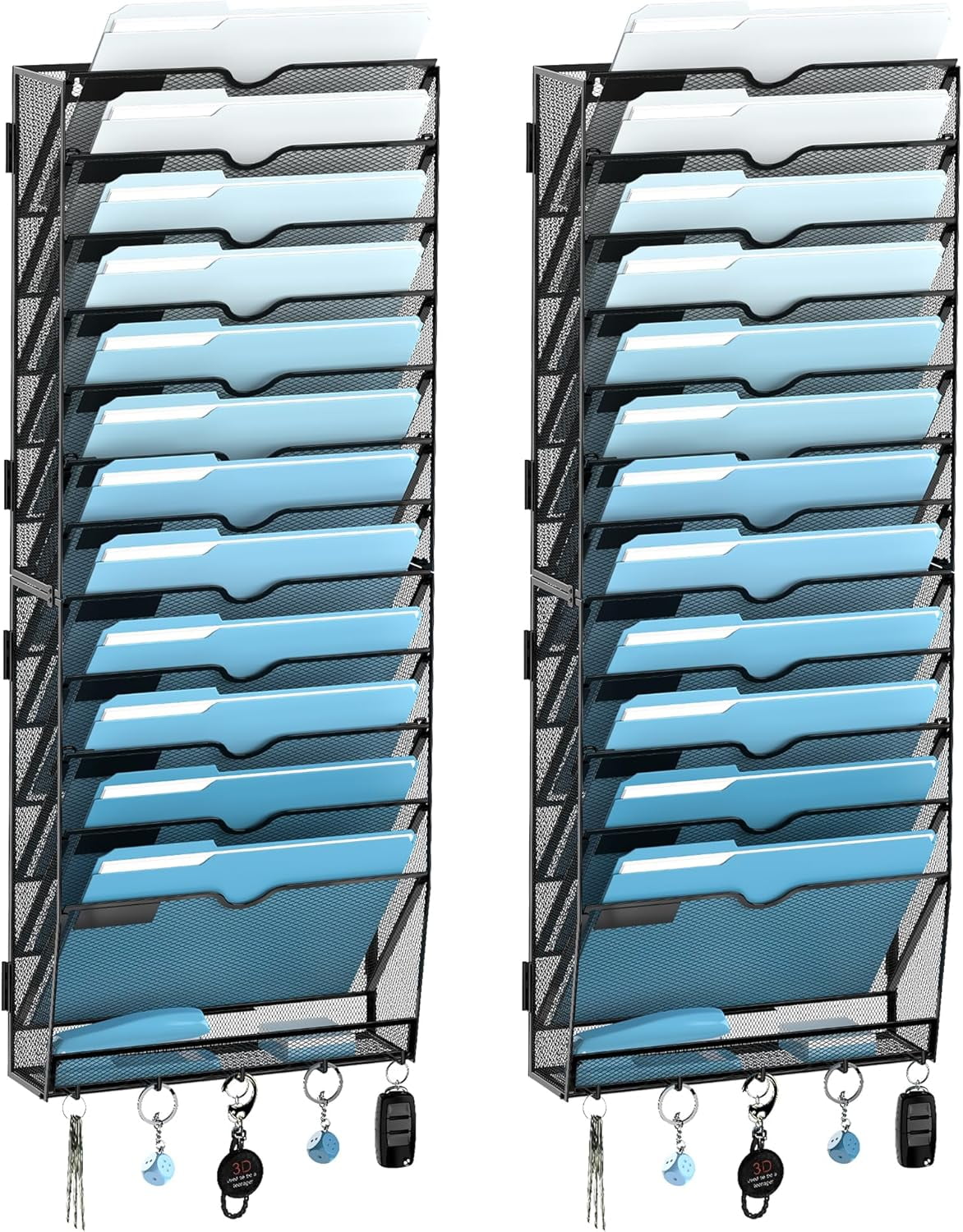 13-Tier Wall File Holder Organizer with Hooks, Mesh Hanging File ...