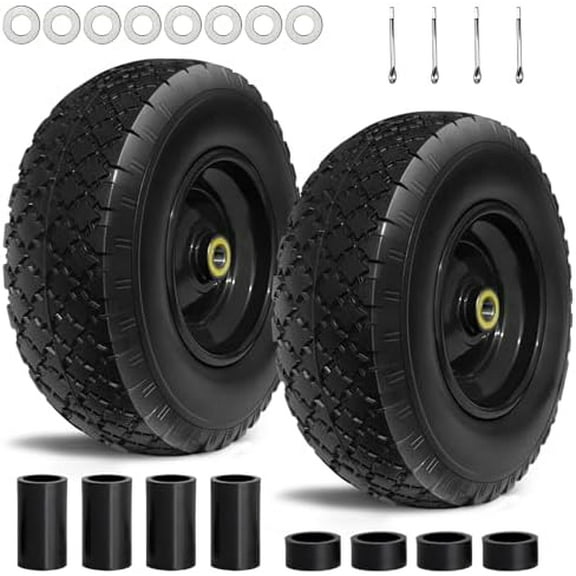 13 Tire and Wheel Flat Free, Replacement Solid Tire and Wheel Assemblies with 5/8 Axle Bore Hole and Double Sealed Bearings, 2.17-6.17inches Adjustable Centered Hub, 2 Packs$$Garden & Patio