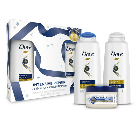($13 Value) Dove Intensive Repair Hair Holiday Gift Set (Shampoo, Conditioner with Bonus Hair Mask) 3 Ct