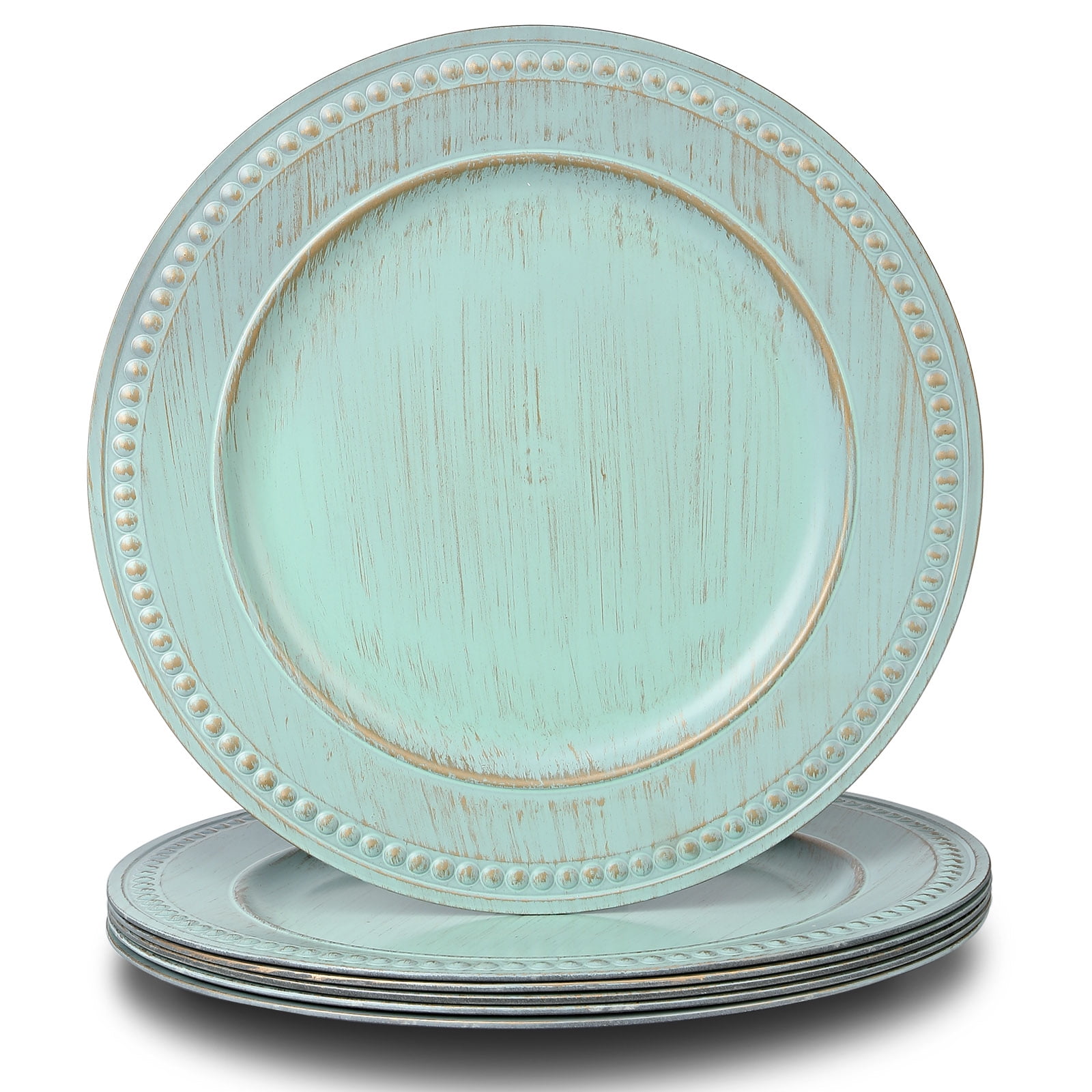 13" Vintage Charger Plates, Beaded Chargers for Dinner Plates Set of 6
