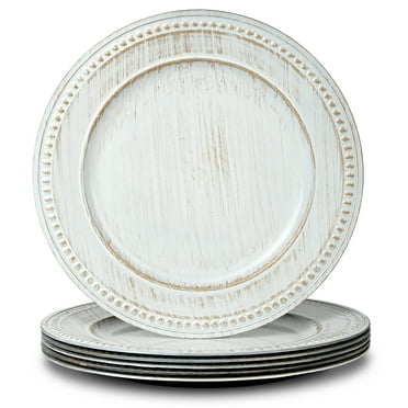 13" Vintage Charger Plates, Beaded Chargers for Dinner Plates Set of 6, Charger Plates Bulk Wedding, White