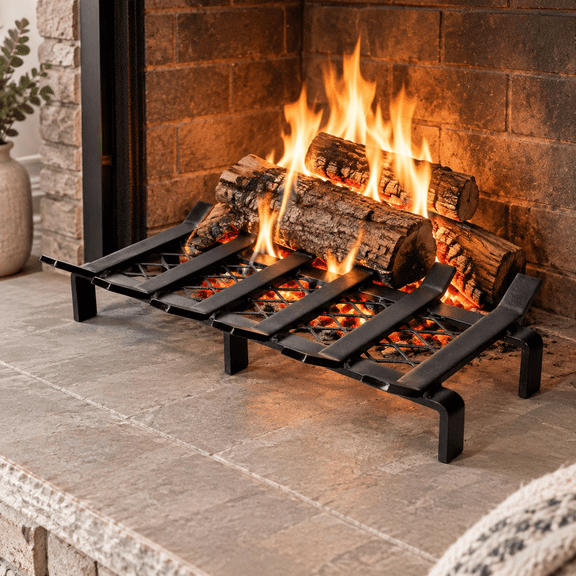 13" W/ Ember Retainer Heavy Duty Wrought Iron Fireplace Grate