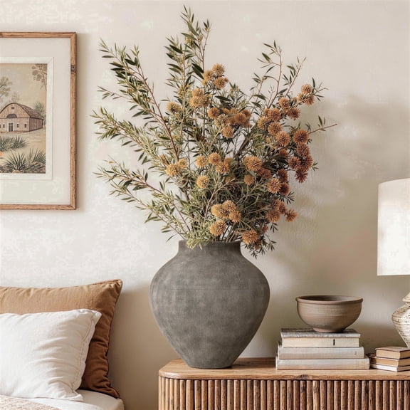Langford Home 13" Weathered Gray Tall Ribbed Terracotta Decorative Vase