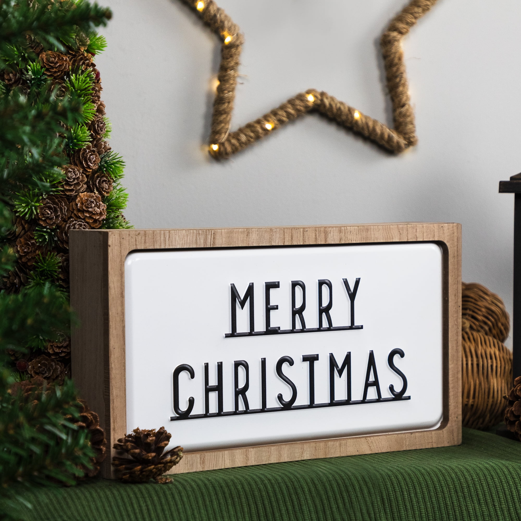 13" White and Brown "Merry Christmas" 3D Wooden Wall Christmas Decor