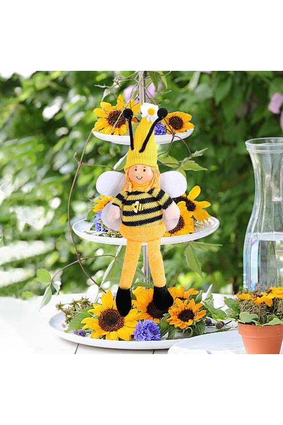 13" Winged Bee Festival Gnome, Long-Legged Bumblebee Shelf Sitter, Handmade Non-Woven Fabric Dwarf for Window Display, Mantel and Table Centerpiece, Spring & Summer Home Decor, 1 Count