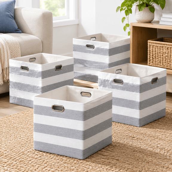 13 X 13 13 Inch Linen Stripe Storcubes For Home Organizing Pack Of 4