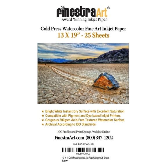 13" X 19" Cold Press Watercolor Fine Art Inkjet Paper - 25 Sheets