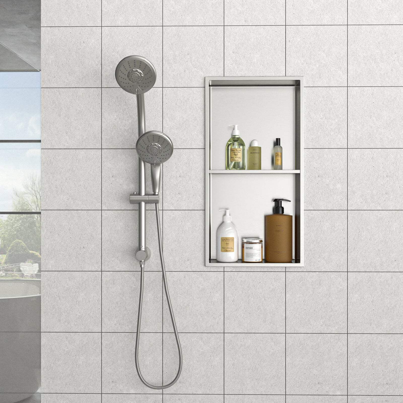 13" X 25" Stainless Steel Shower Niche Double Shelf, Brushed Nickel ...