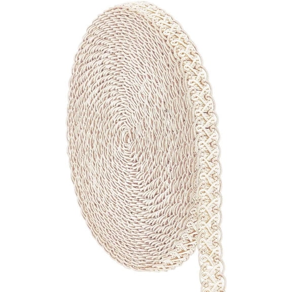 13 Yard Gimp Braid 15mm Woven Fabric Trim - Polyester Lace Beige Upholstery for Wedding Costume DIY Crafts Sewing Jewelry Making Curtain Slipcover Home Decor