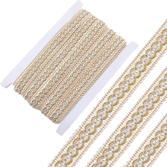 13 Yards 19MM Gold Ribbon Trim Metallic Gimp Woven Braid Lace Fabric Trimming Polyester Decorative Upholstery Ribbons Bulk DIY for Sewing Making Crafts Clothes Costume Curtain Home Decor DIY
