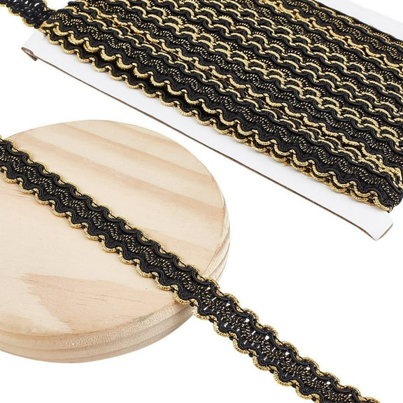13 Yards Black Braid Trim 15mm/0.6" Decorative Gimp Trim Ribbon Polyester Woven Lace Trim S-Shaped Gold Wire Edge Lace Trim for Costume DIY Crafts Sewing Upholstery Curtain Slipcover DIY