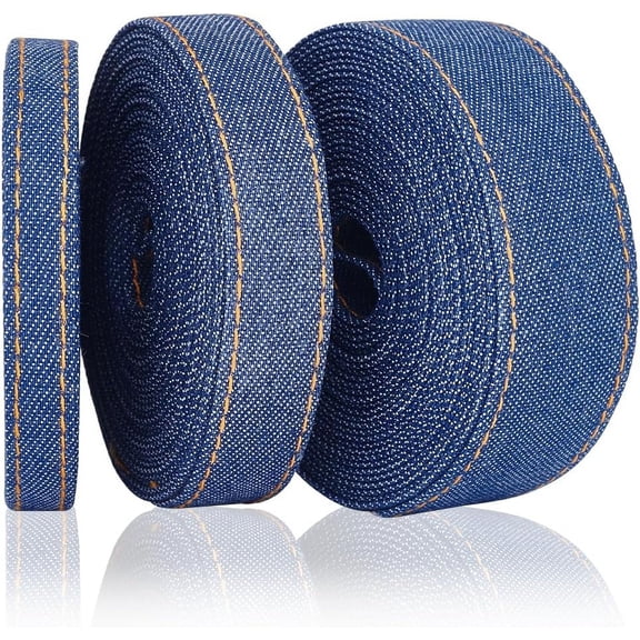 13 Yards Denim Ribbons 10/16/25mm Wide Stitch Ribbon Cloth Fabric Ribbon Layering Jeans Bows Ribbon for Bows Making Wreath Garland Gift Wrapping Lantern Decor Garment Dark Blue
