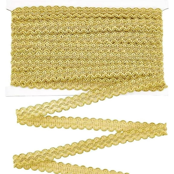 13 Yards Gimp Braid Trim Gold Edge Woven Braid Trim 15mm(W) Handmade Polyester Sewing Gold Metallic S Wave Braid Trim Craft Decor Trim for Curtain Slipcover DIY Costume Accessories
