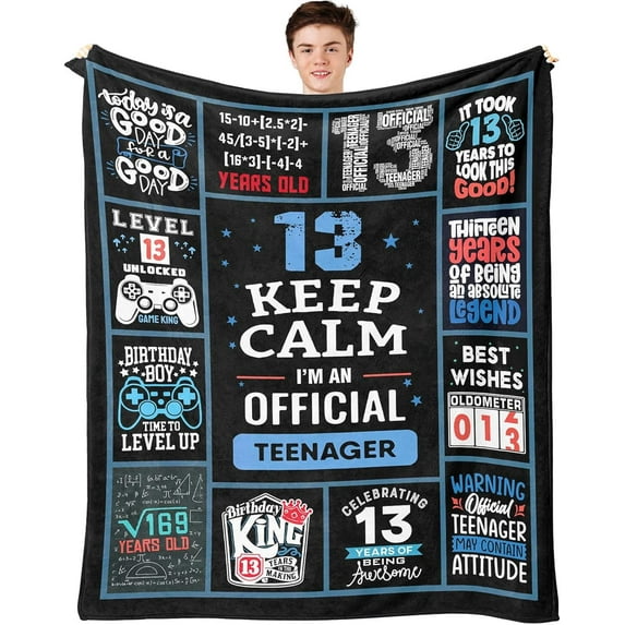 13 Year Old Boy Birthday Gifts, Funny 13th Birthday Gifts for Boys, 13 Yr Old Boy Birthday Gift Ideas, Official Teenager Birthday Gifts Throw Blanket , 13 Birthday Decorations for Boys