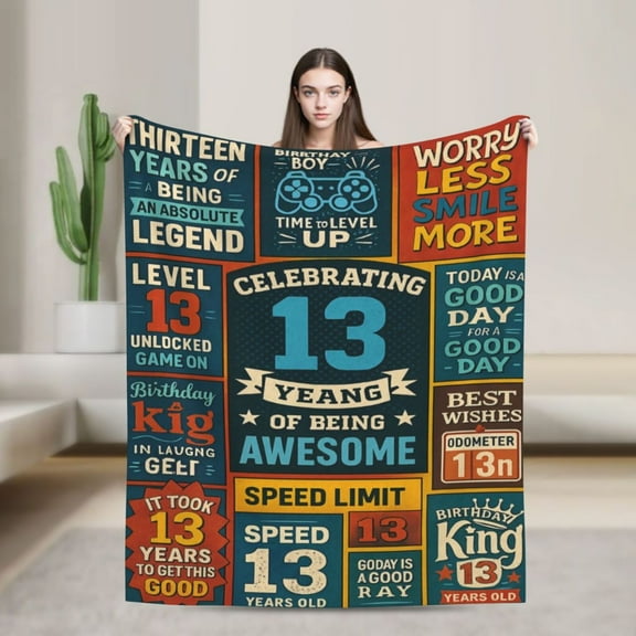 13 Year Old Boy Gifts Blanket , Birthday Gift for 13 Year Old Boy, 13th Birthday Decorations for Boys, 13th Birthday Boy Flannel Throw Blanket 50x40