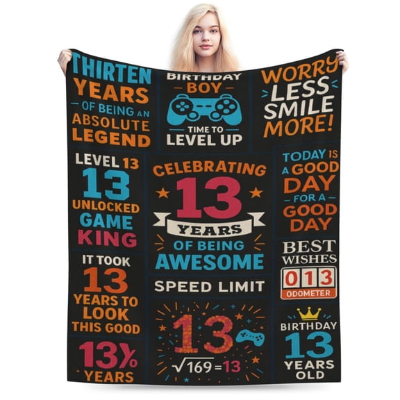 13 Year Old Boys Gifts, Happy 13st Birthday Blanket, 1st Birthday Gifts for One Year Old Boys, Baby Boy First Birthday Gift Ideas 80x60