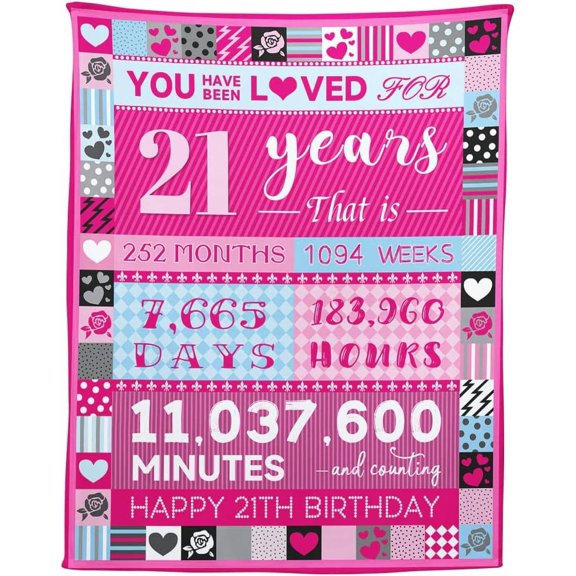 13 Year Old Girl Birthday Gifts, Pink Love Rose Elements Happy Birthday Blankets, Sweet 13 Gifts for Girls Daughters Sisters Friends, 50"x60"
