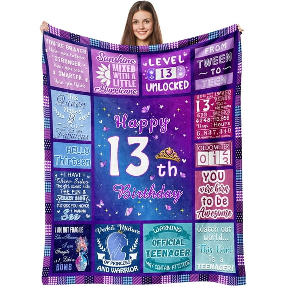 13 Year Old Girl Birthday Gifts, Teenage Girls 13th Birthday Gifts Blanket 50" x 60", 13 Year Old Girl Birthday Gift Ideas Bday Decor, 13 Birthday Gifts for Daughter Granddaughter Sister Niece