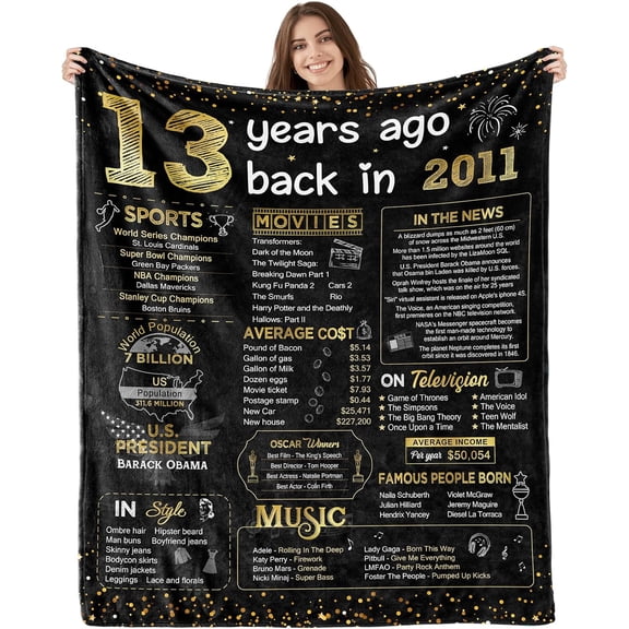 13 Year Old Girl Gift Ideas 13th Birthday Decorations for Girls Happy Birthday Gifts for Teen Girls Daughter Sister Flannel Fleece Throw Blanket Back in 2011-60x50 Inch - Rose Gold